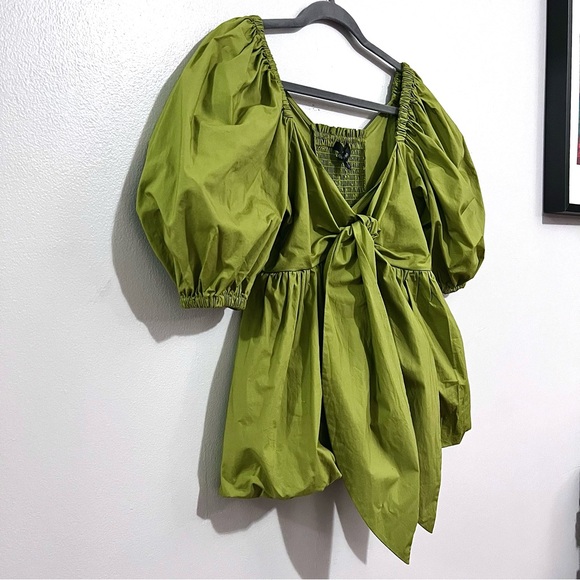 NWT Toccin Front-Tie Bubble Hem Poplin Blouse in Cactus Green MSRP$265 - Picture 8 of 16